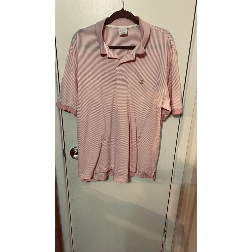 346 Brooks Brothers Pink Pin Stripe Mens Polo Shirt Top SZ XL
